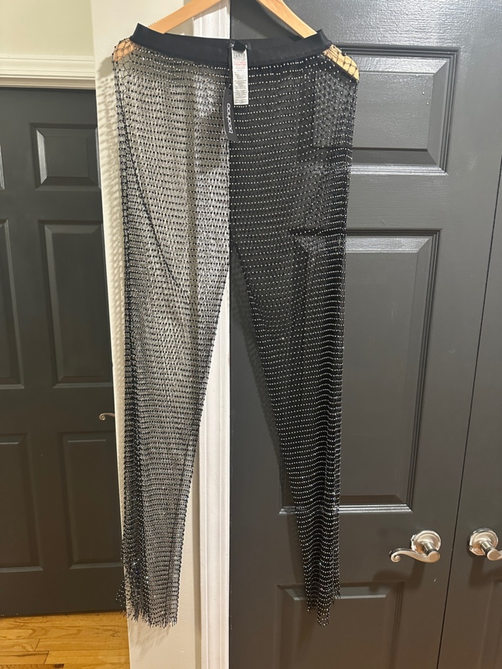 Boohoo Black Sheer Mesh Rhinestone Leggings